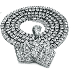White GOLD TENNIS CHAIN 18" 20" Dice Pendant Bundle