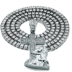 White GOLD TENNIS CHAIN 18" 20" Jesus Cross Pendant Bundle