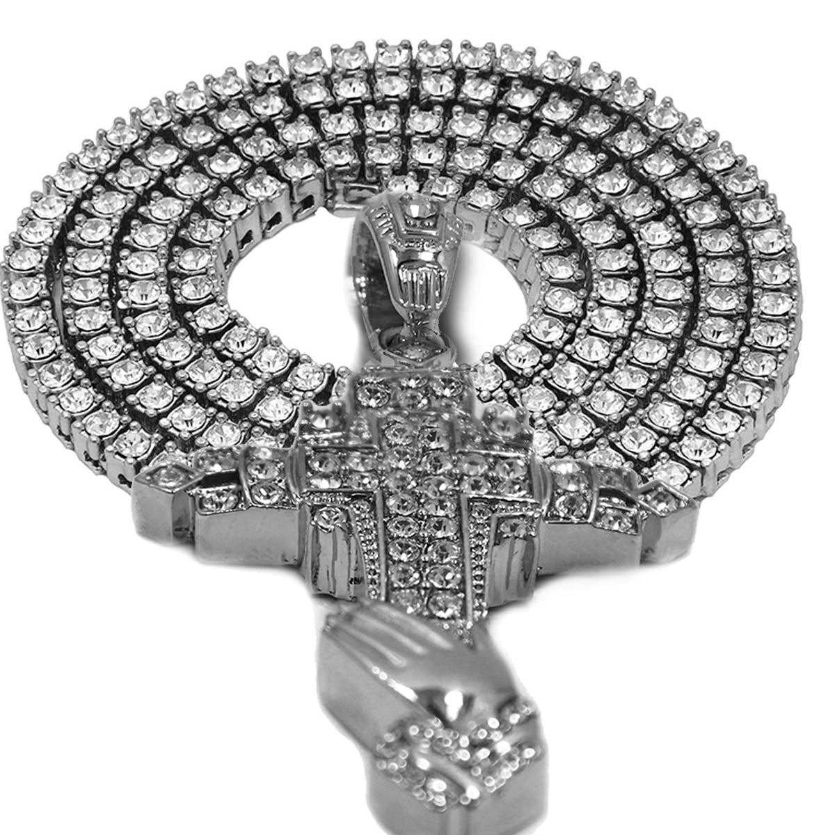 White GOLD TENNIS CHAIN 18" 20" Prayfer Cross Pendant Bundle