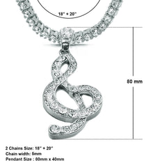 White GOLD TENNIS CHAIN 18" 20" Music Note Pendant Bundle