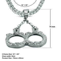 White GOLD TENNIS CHAIN 18" 20"  Hand Cuff Pendant Bundle