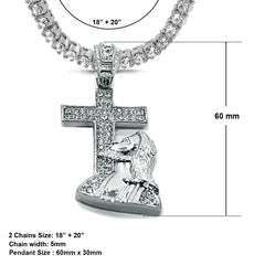 White GOLD TENNIS CHAIN 18" 20" Jesus Cross Pendant Bundle