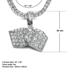 White GOLD TENNIS CHAIN 18" 20" Dice Pendant Bundle