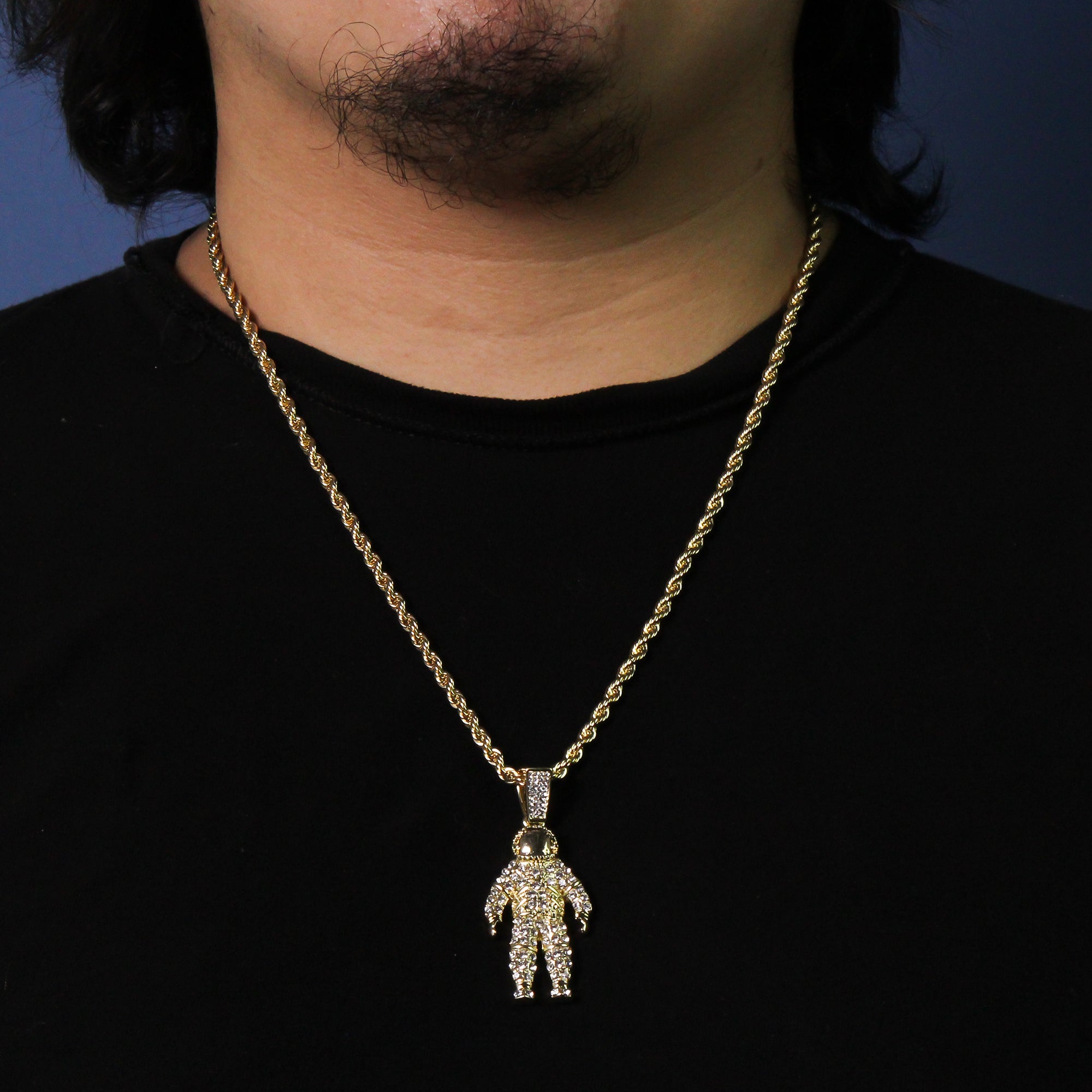 Exquisite Astronaut Space Men Pendant Rope Chain Men's Hip Hop 18k Cz Jewelry