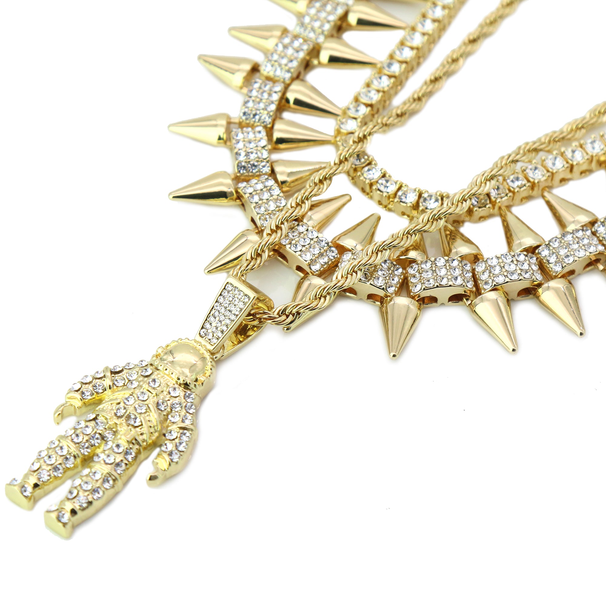 High Fashion Gold Plated AAA Spiky Tennis Chains & Cz Space Man Astronaut Pendant
