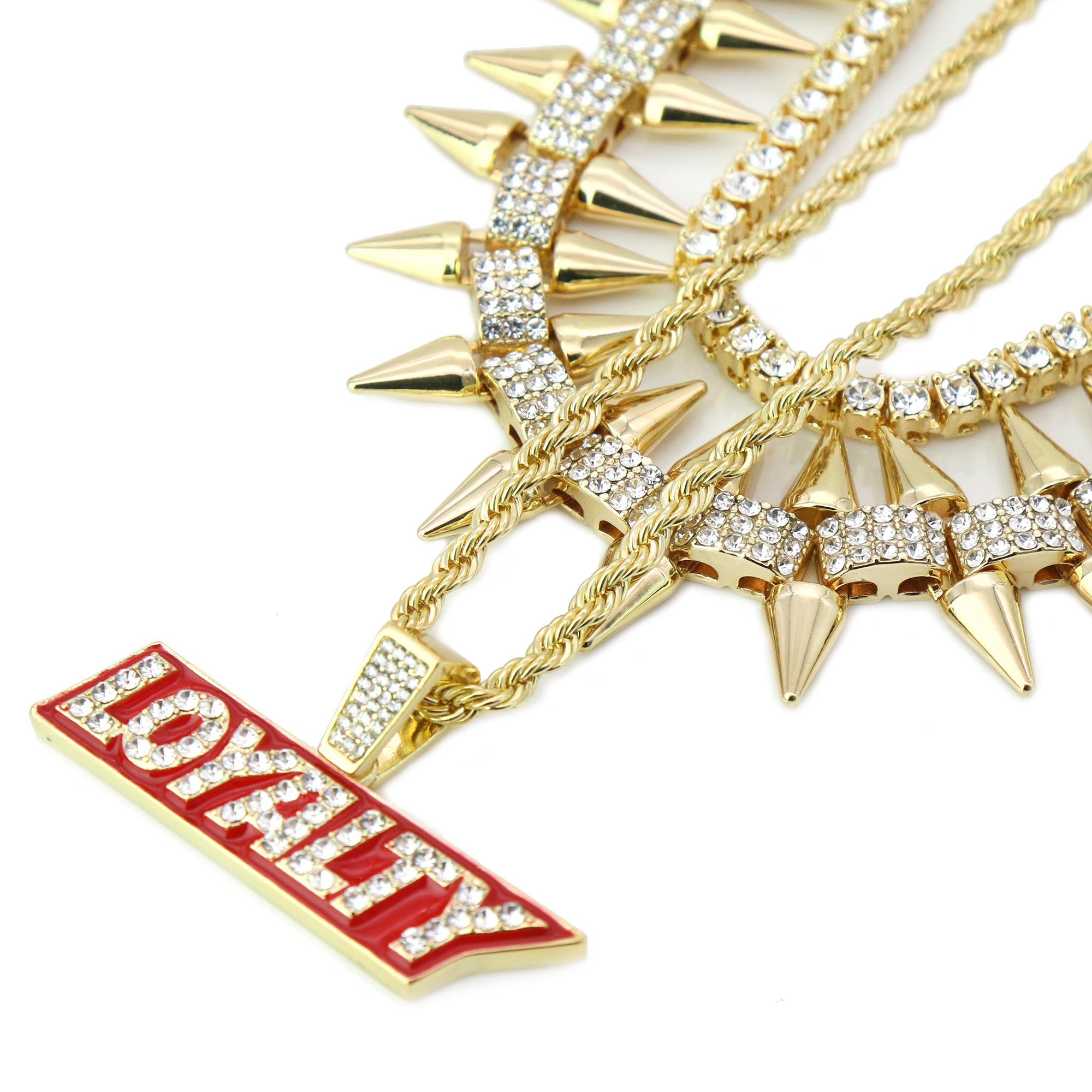 High Fashion Gold Plated AAA Spiky Tennis Chains & Cz Loyalty Block Pendant