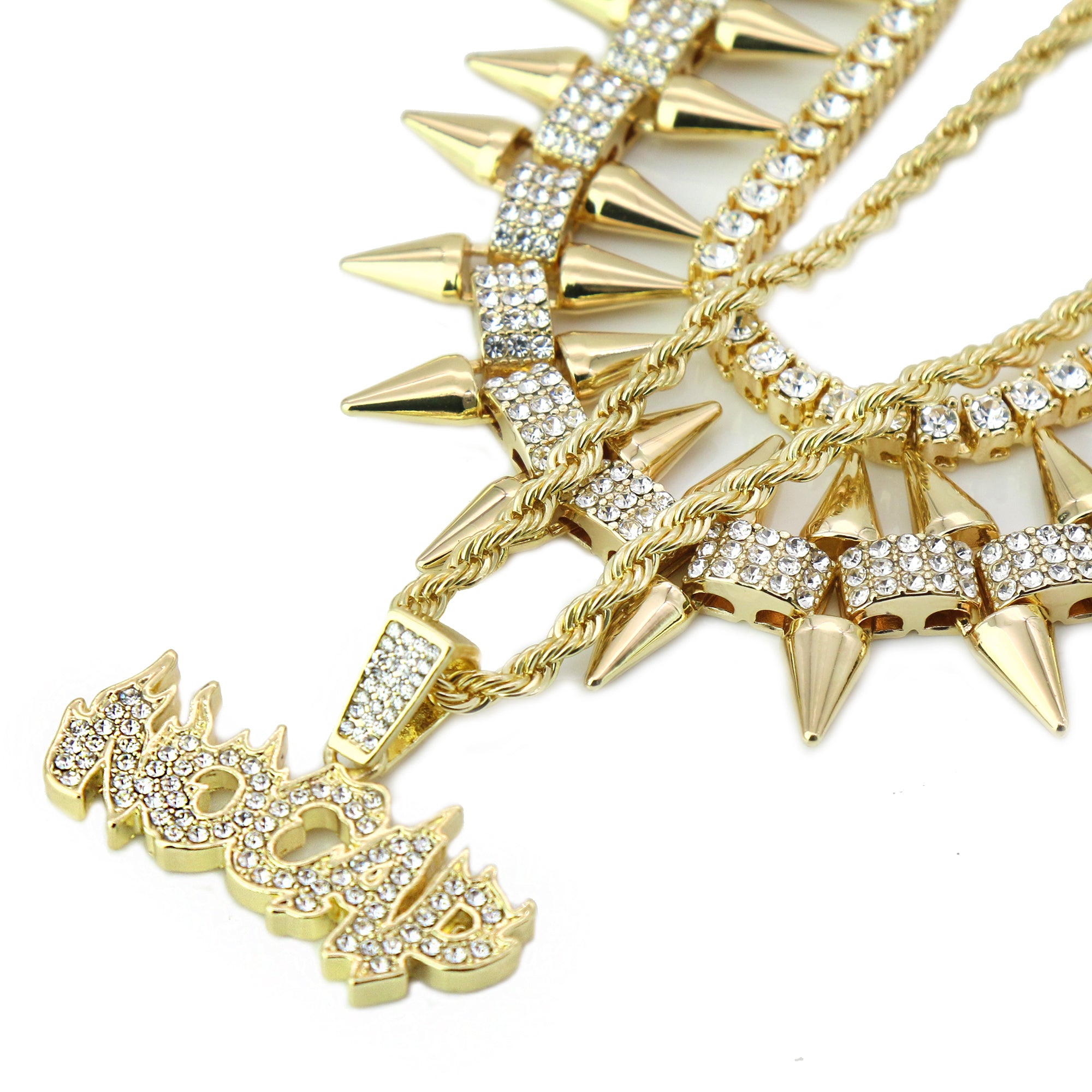High Fashion Gold Plated AAA Spiky Chain Tennis Chains & Cz "NO CAP" Pendant