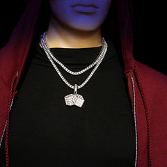 White GOLD TENNIS CHAIN 18" 20" Dice Pendant Bundle