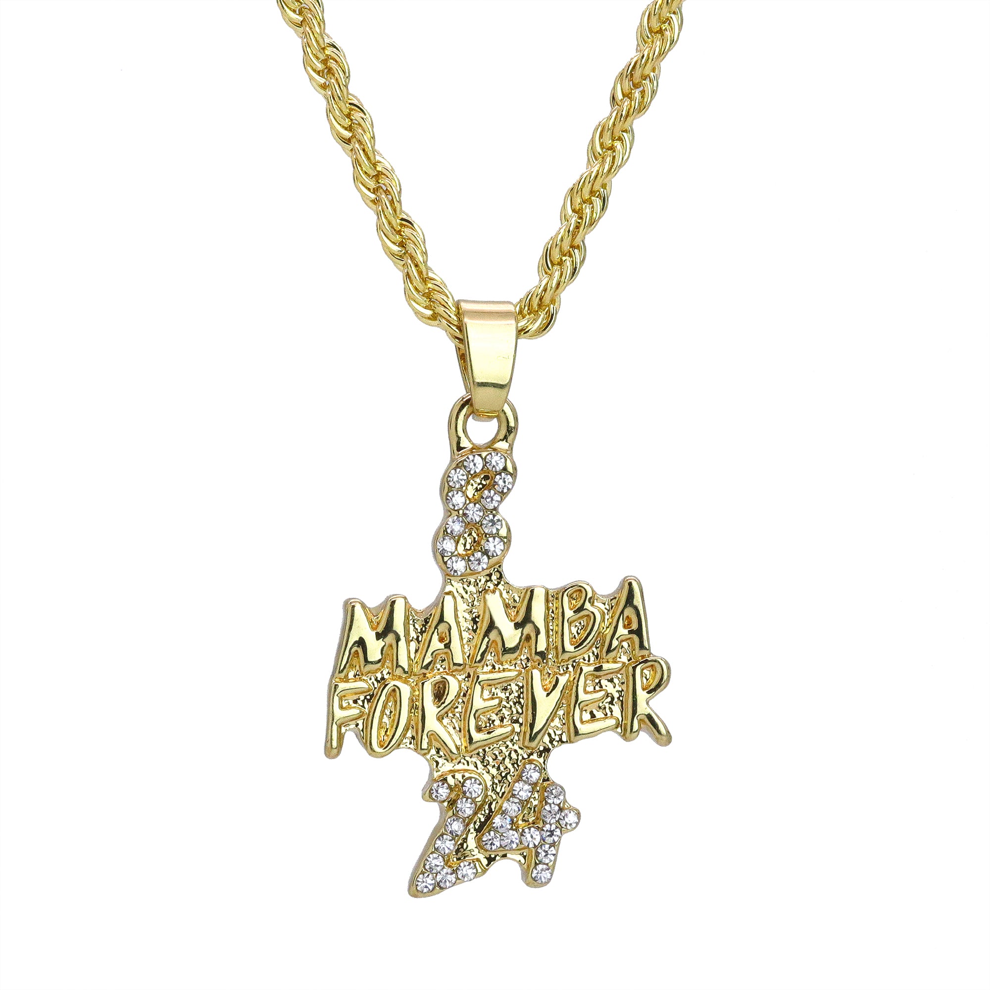 Iced Micro Mamba Forever 8/24 Pendant 24" Rope Chain Hip Hop Style 18k Gold PT