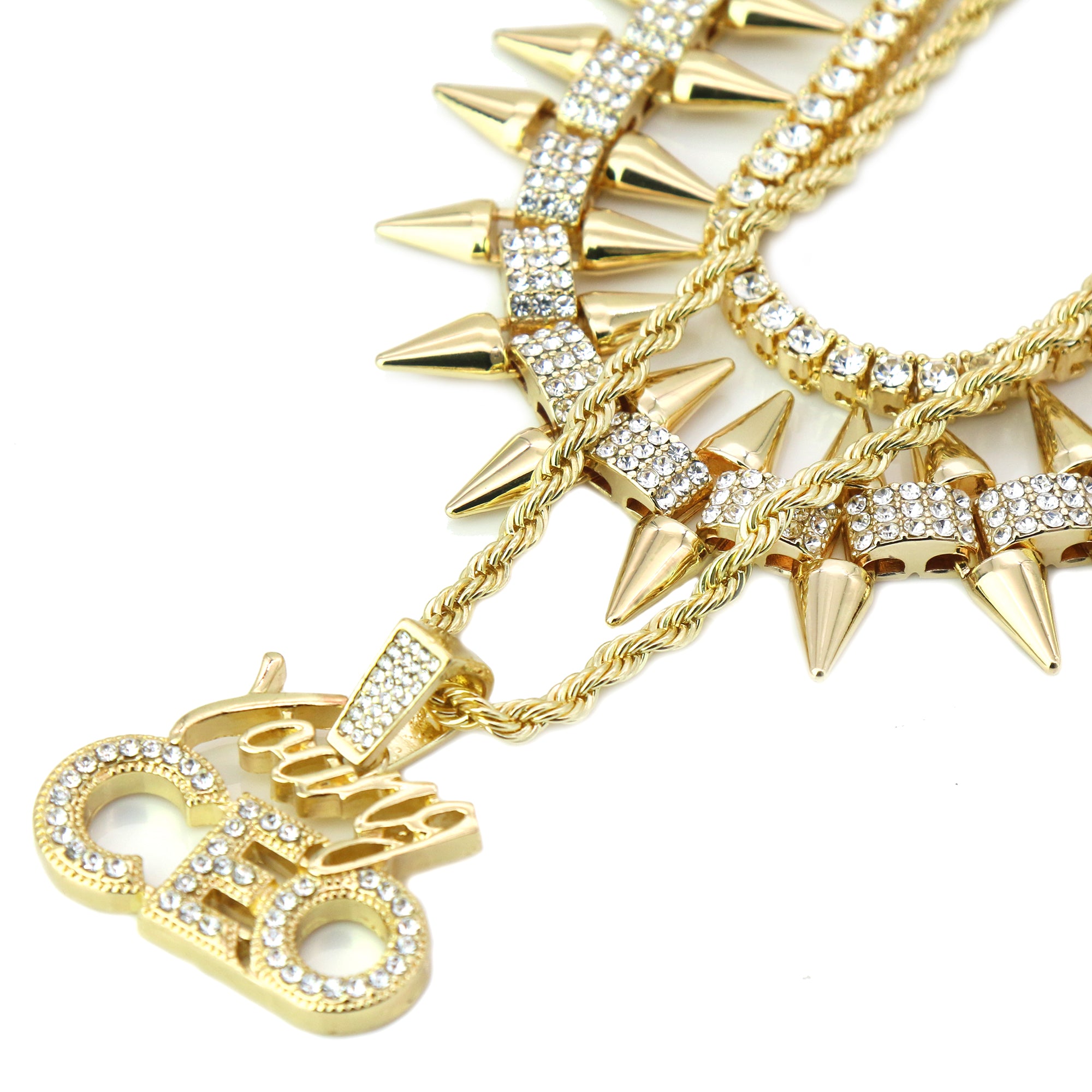 High Fashion Gold Plated AAA Spiky Chain Tennis Chains & Cz Young CEO Pendant