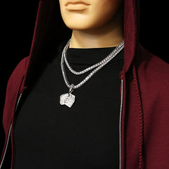White GOLD TENNIS CHAIN 18" 20" Dice Pendant Bundle