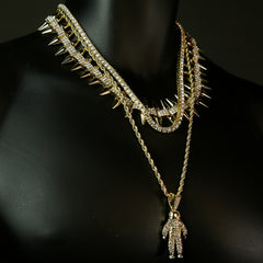 High Fashion Gold Plated AAA Spiky Tennis Chains & Cz Space Man Astronaut Pendant