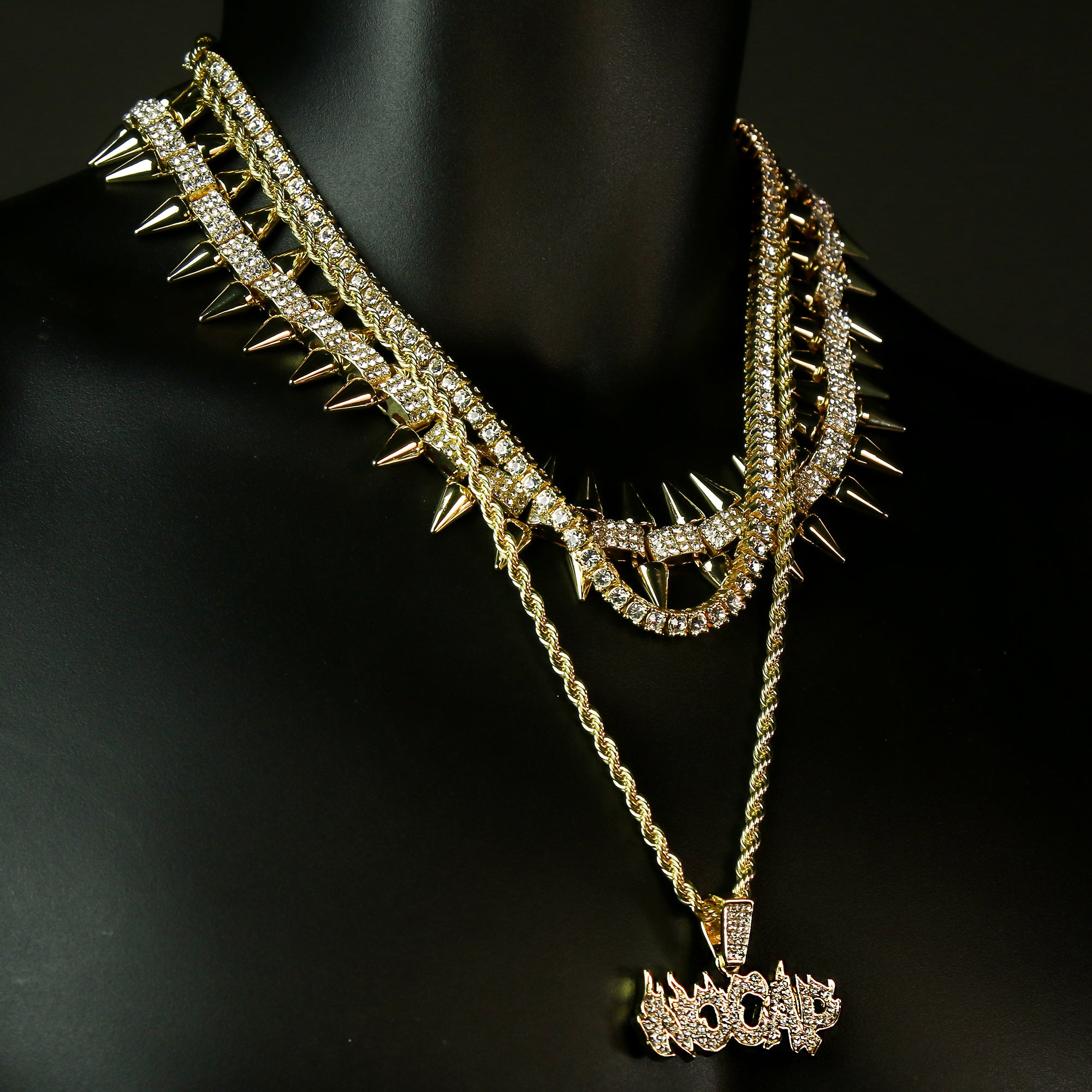 High Fashion Gold Plated AAA Spiky Chain Tennis Chains & Cz "NO CAP" Pendant