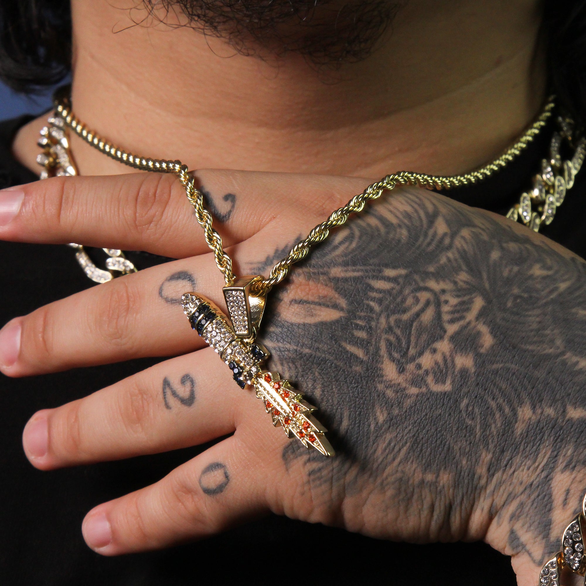 Exquisite Take Off Rocket Pendant Rope Chain Men's Hip Hop 18k Cz Jewelry