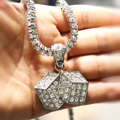 White GOLD TENNIS CHAIN 18" 20" Dice Pendant Bundle