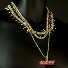 High Fashion Gold Plated AAA Spiky Tennis Chains & Cz Loyalty Block Pendant