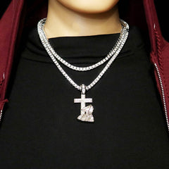 White GOLD TENNIS CHAIN 18" 20" Jesus Cross Pendant Bundle