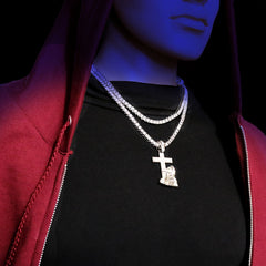 White GOLD TENNIS CHAIN 18" 20" Jesus Cross Pendant Bundle