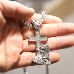 White GOLD TENNIS CHAIN 18" 20" Jesus Cross Pendant Bundle