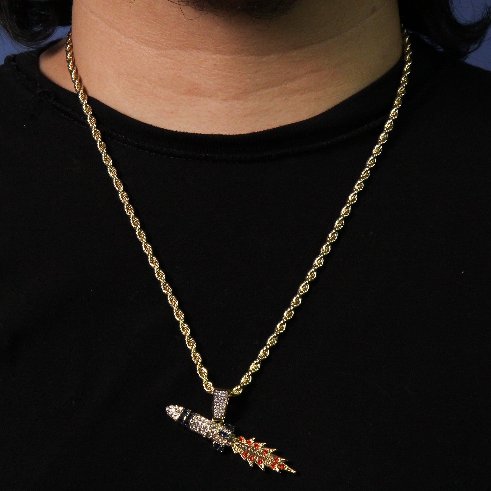 Exquisite Take Off Rocket Pendant Rope Chain Men's Hip Hop 18k Cz Jewelry