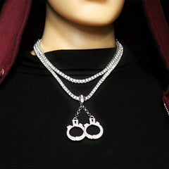 White GOLD TENNIS CHAIN 18" 20"  Hand Cuff Pendant Bundle