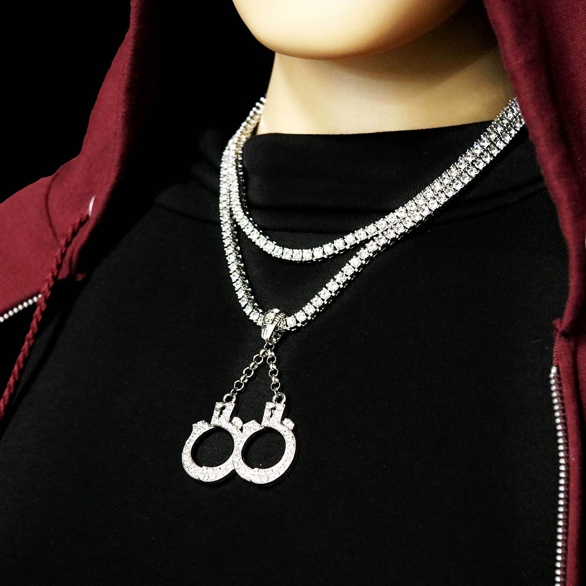White GOLD TENNIS CHAIN 18" 20" Hand Cuff Pendant Bundle
