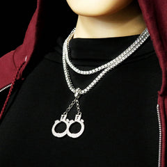 White GOLD TENNIS CHAIN 18" 20"  Hand Cuff Pendant Bundle