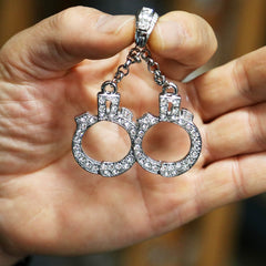 White GOLD TENNIS CHAIN 18" 20"  Hand Cuff Pendant Bundle