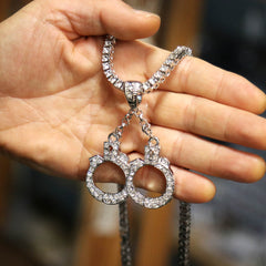 White GOLD TENNIS CHAIN 18" 20"  Hand Cuff Pendant Bundle