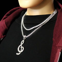 White GOLD TENNIS CHAIN 18" 20" Music Note Pendant Bundle