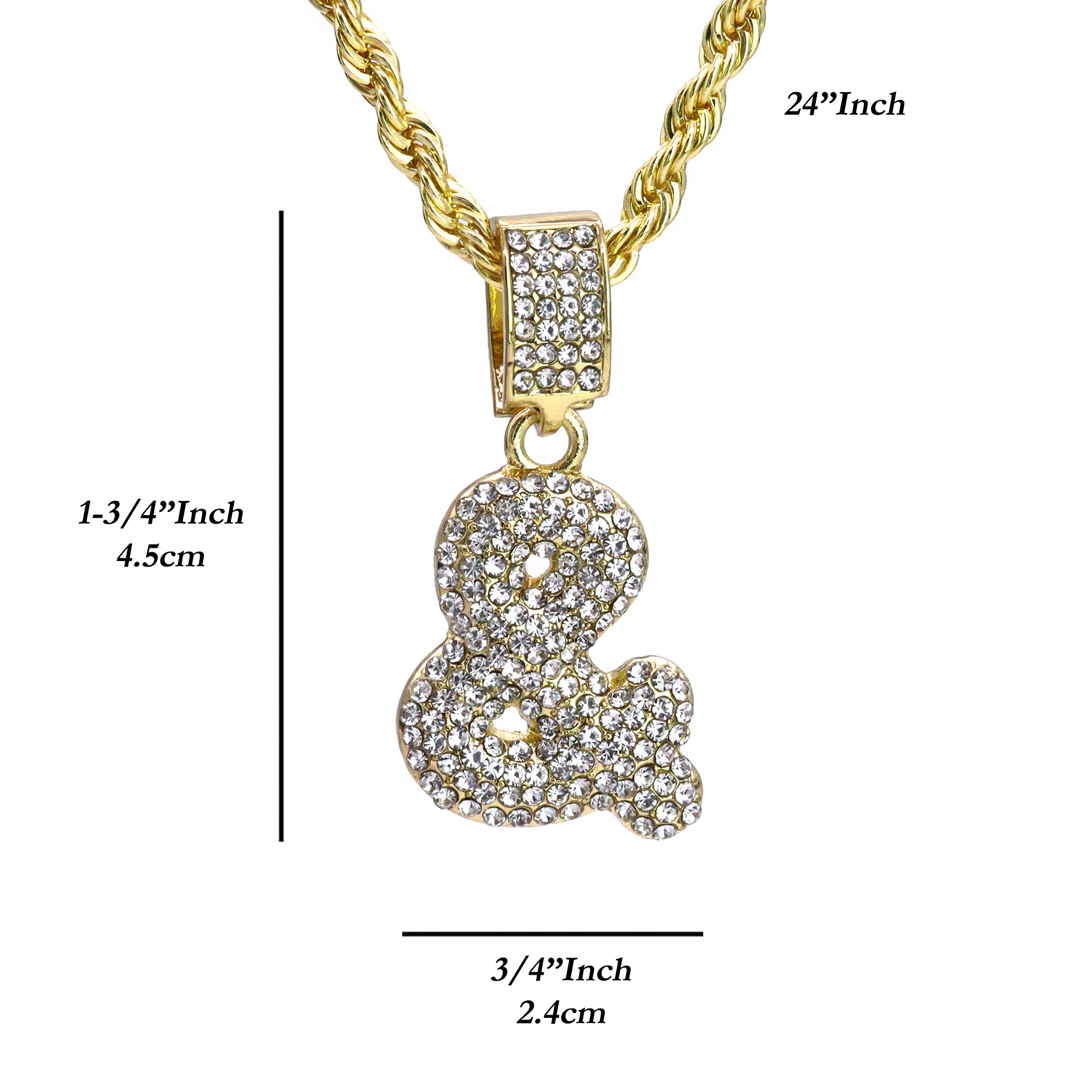 Bubble letter (&) Pendant 24" Rope Chain Hip Hop Style 18k Gold PT