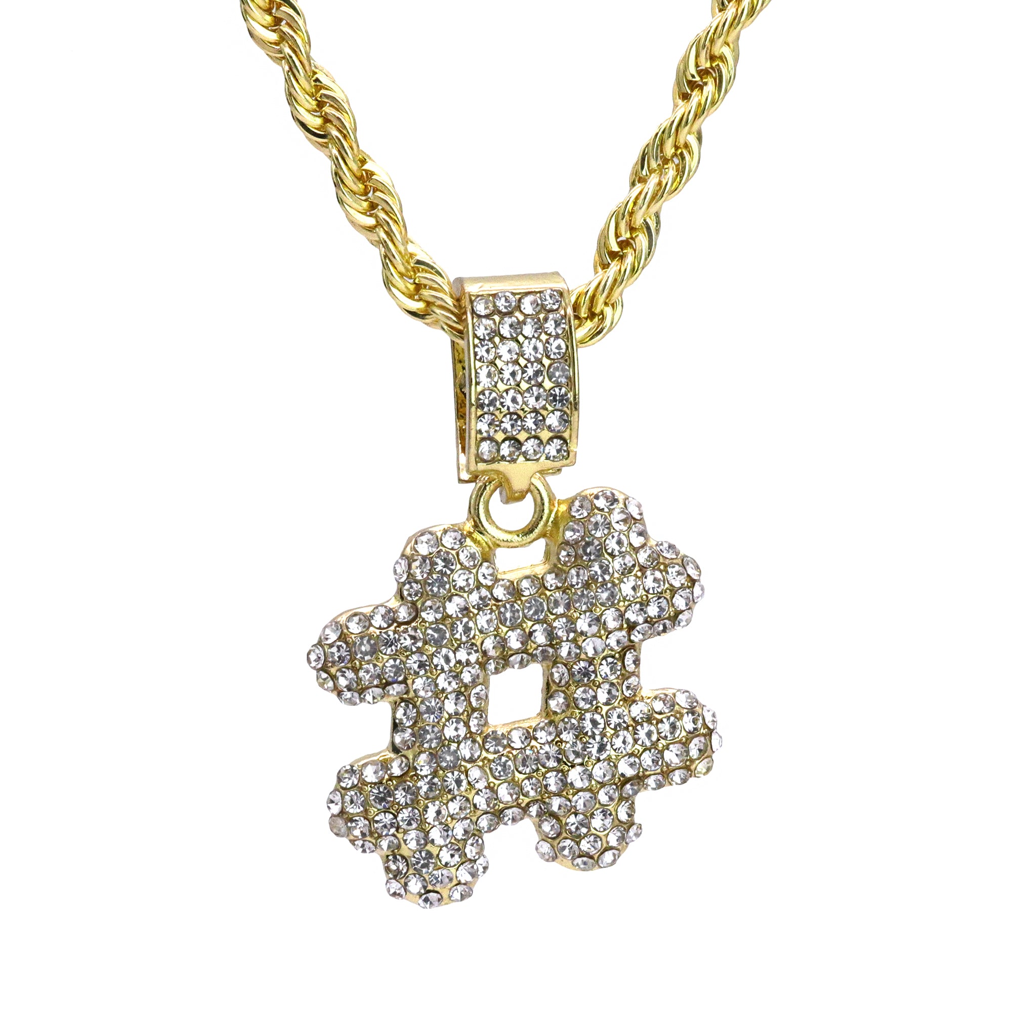 Copy of Bubble letter (#) Pendant 24" Rope Chain Hip Hop Style 18k Gold PT