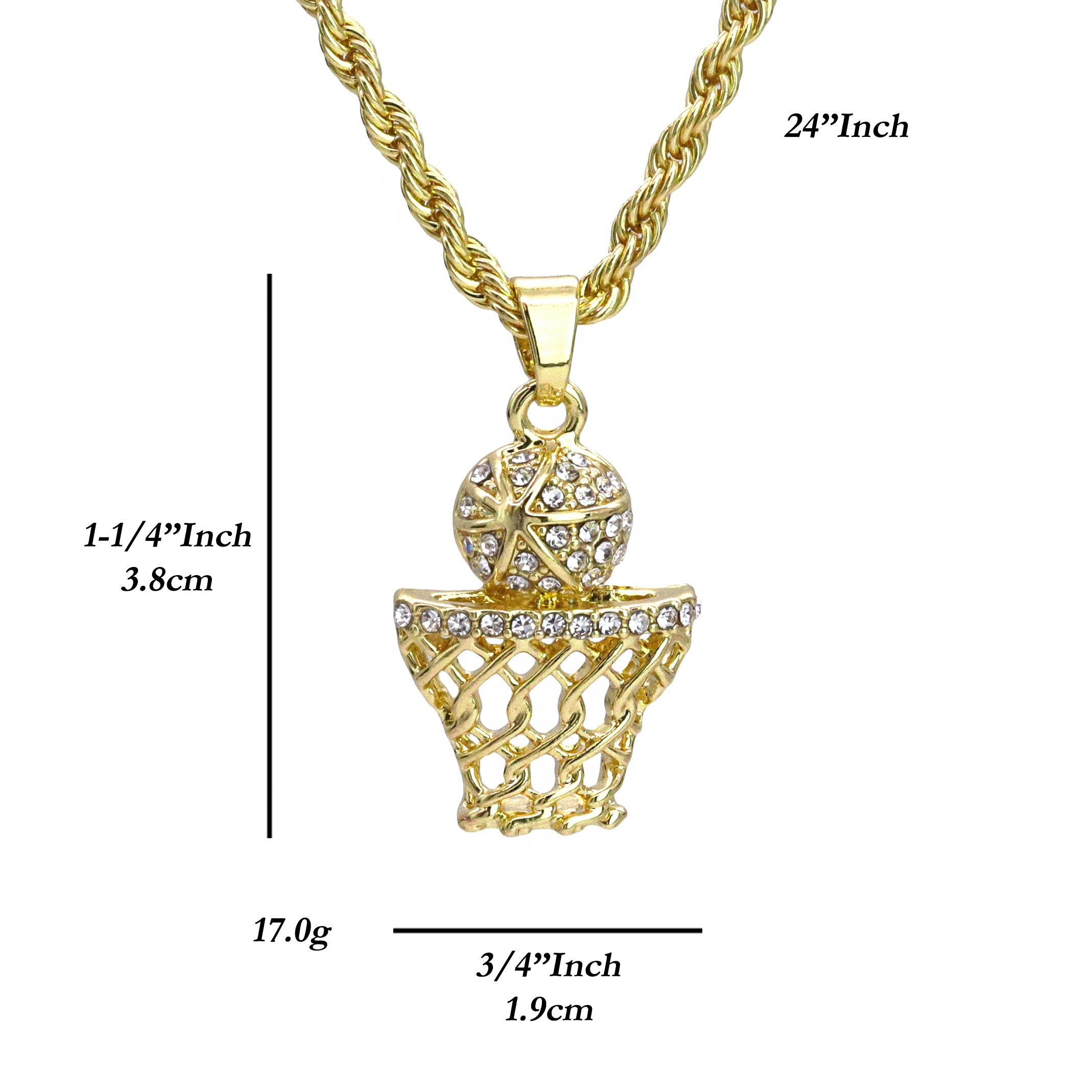 Micro Basketball Pendant 24" Rope Chain Hip Hop Style 18k Gold PT