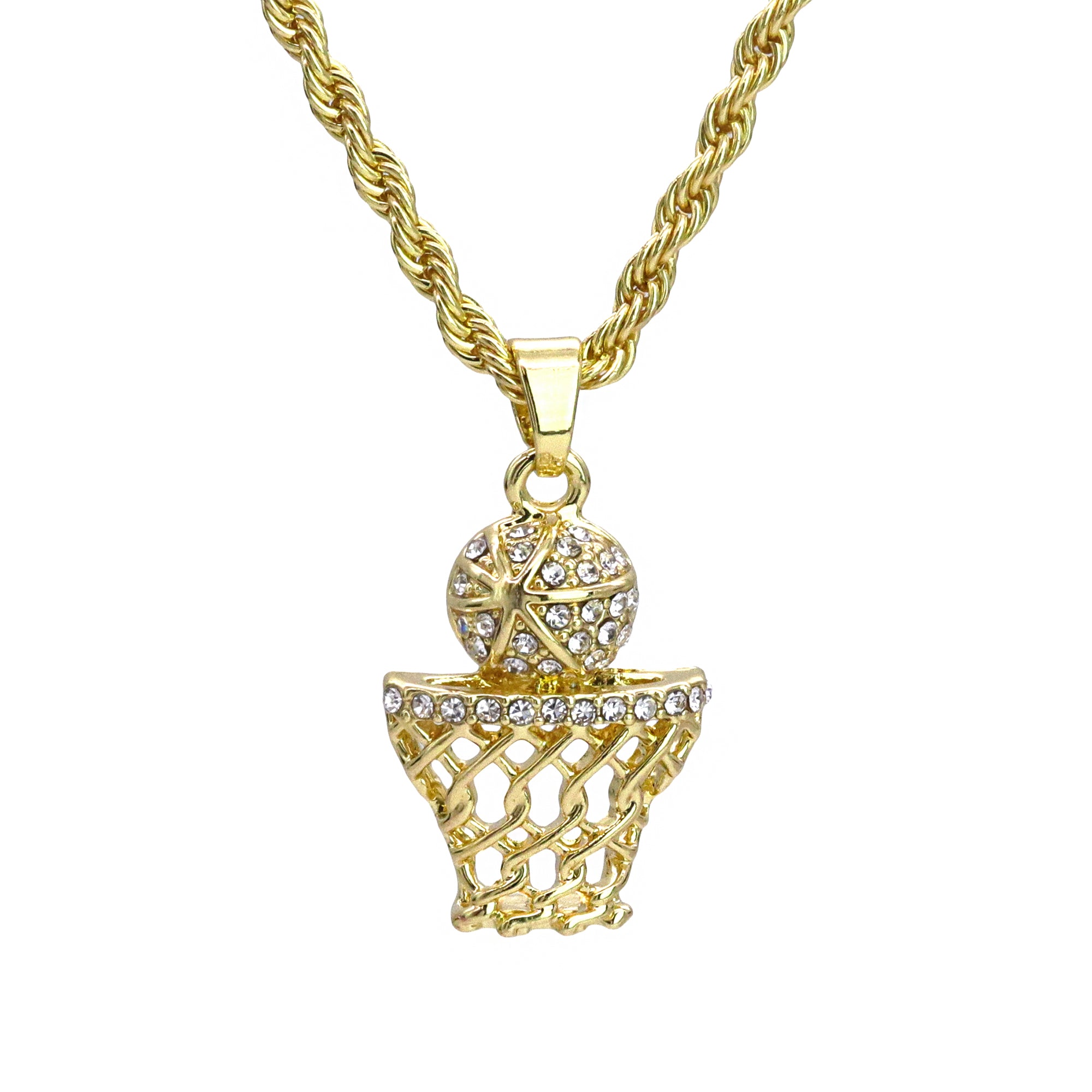 Micro Basketball Pendant 24" Rope Chain Hip Hop Style 18k Gold PT