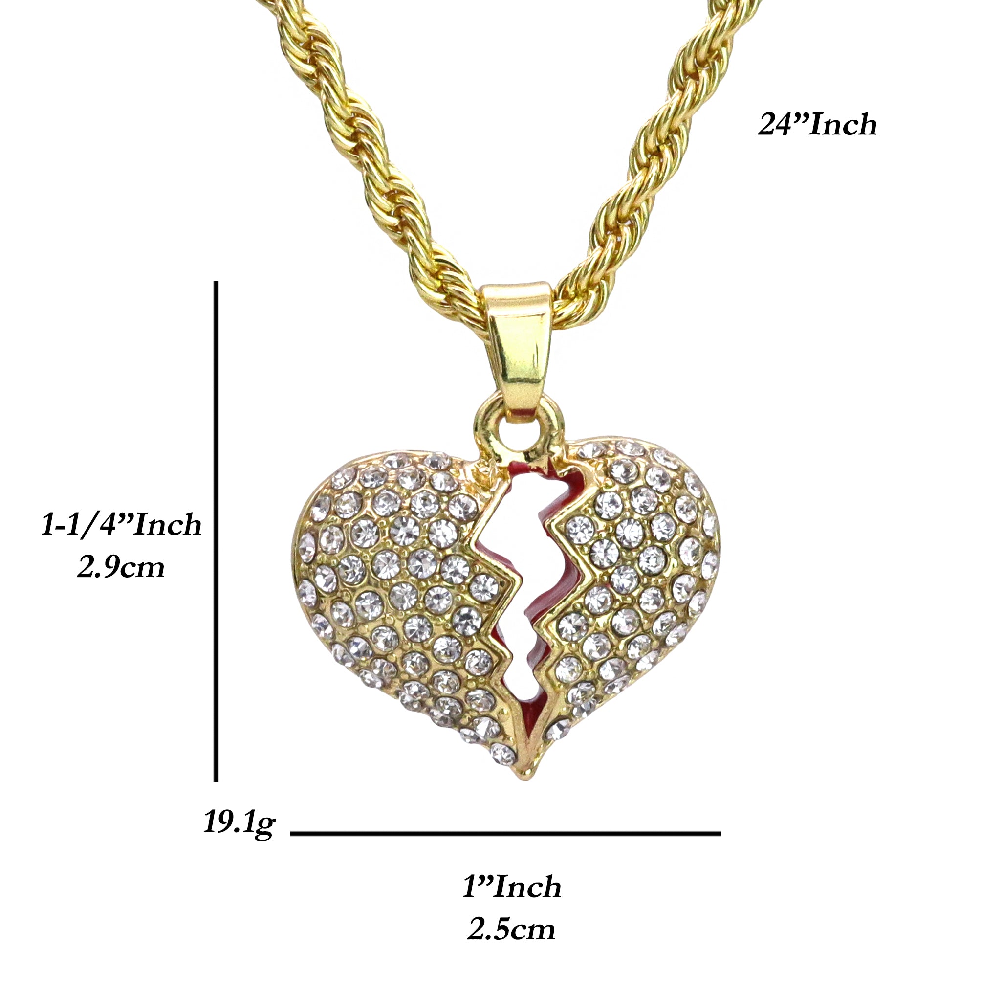Micro Broken Heat Pendant 24" Rope Chain Hip Hop Style 18k Gold PT