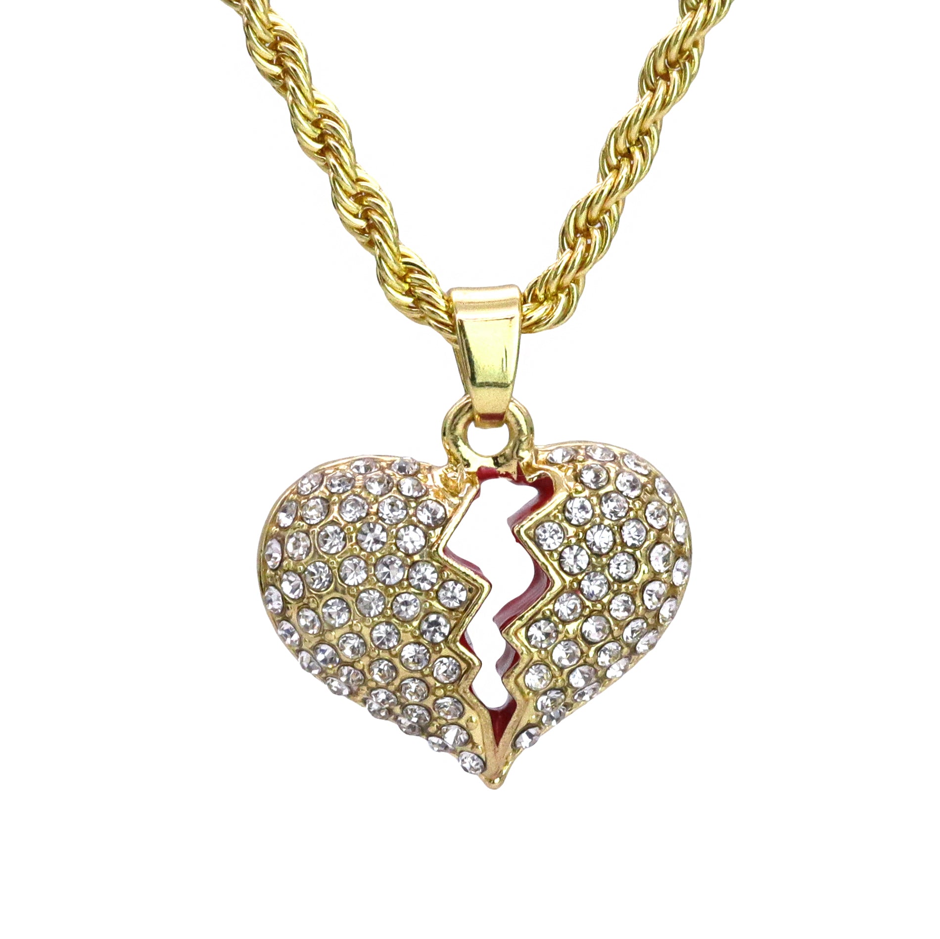 Micro Broken Heat Pendant 24" Rope Chain Hip Hop Style 18k Gold PT