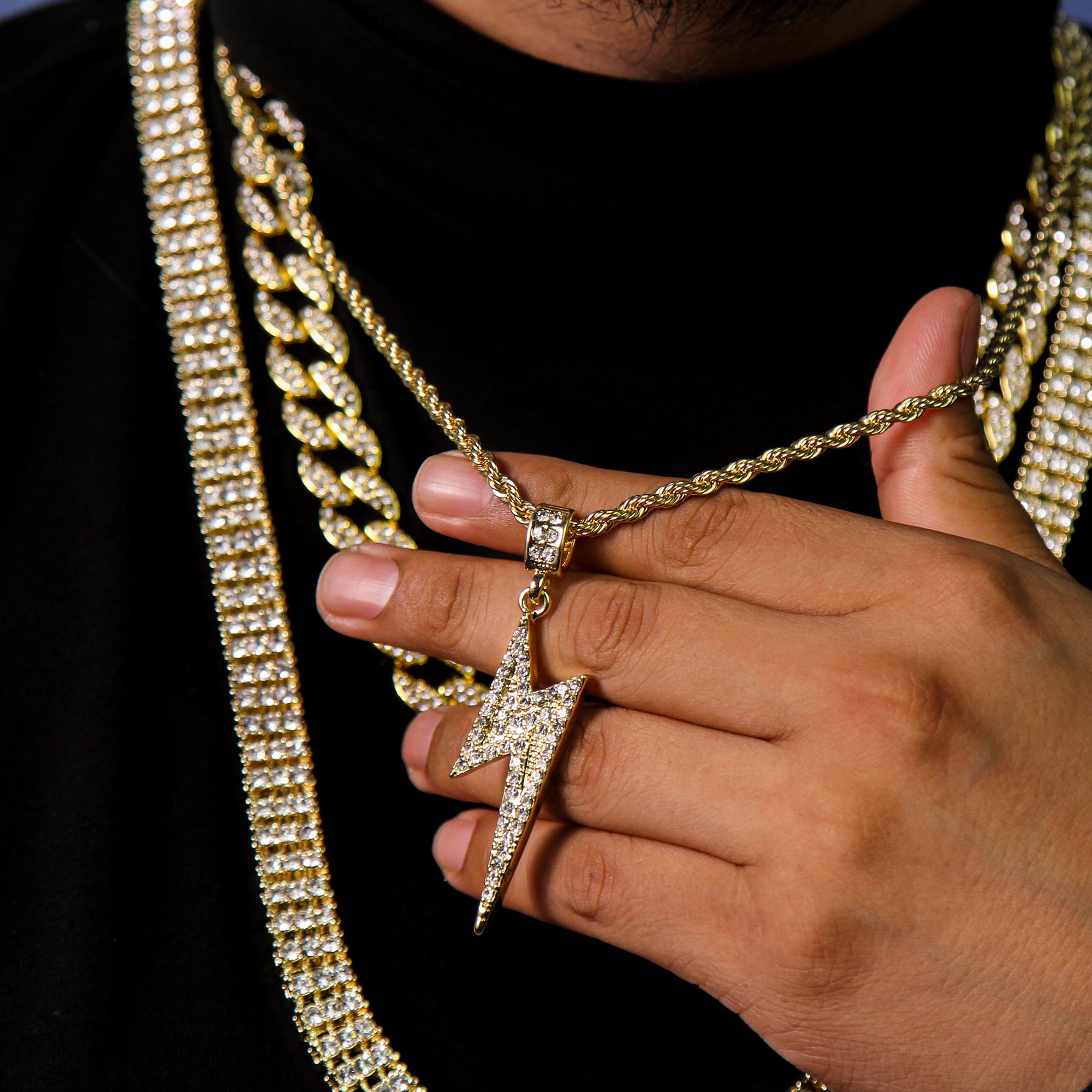 Exquisite lightning Volt Pendant Rope Chain Men's Hip Hop 18k Cz Jewelry