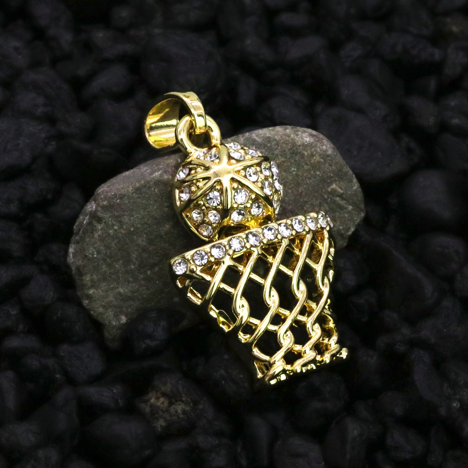 Micro Basketball Pendant 24" Rope Chain Hip Hop Style 18k Gold PT