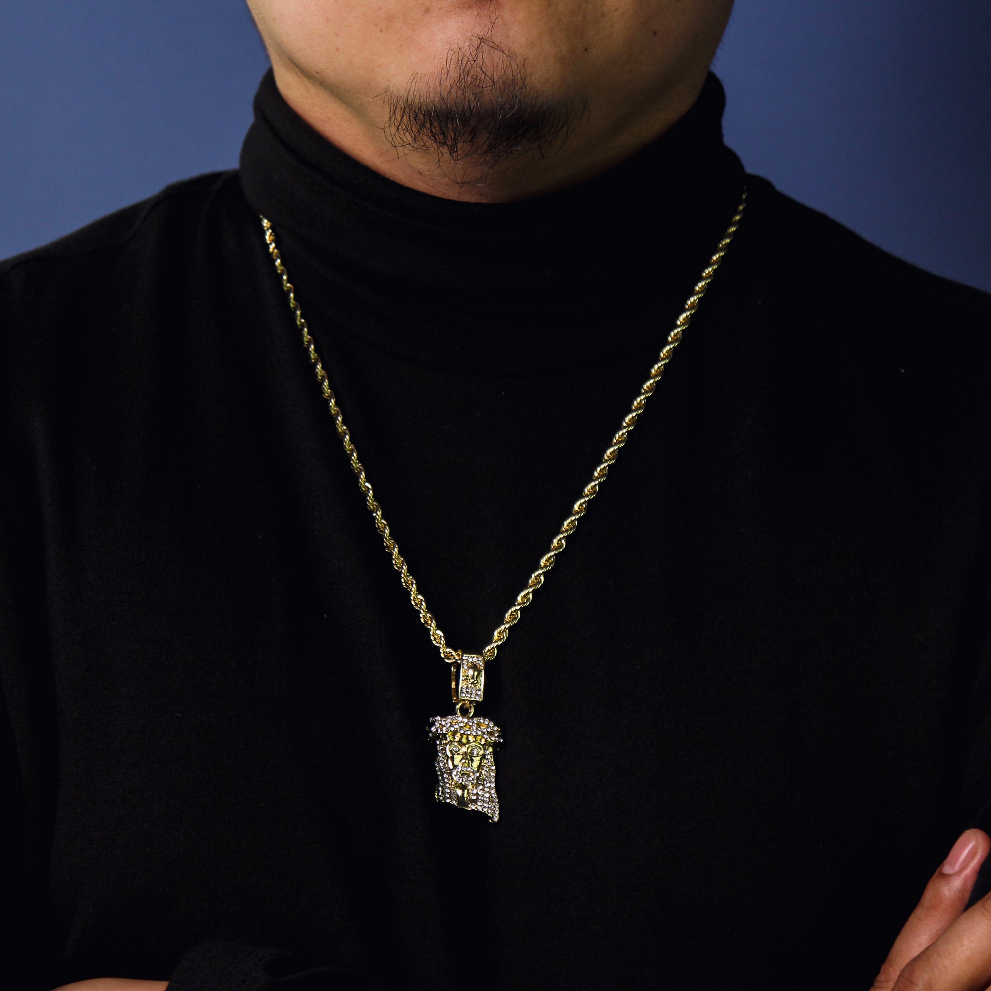 Exquisite Jesus Face / prayer Hand Pendant Rope Chain Men's Hip Hop 18k Cz Jewelry