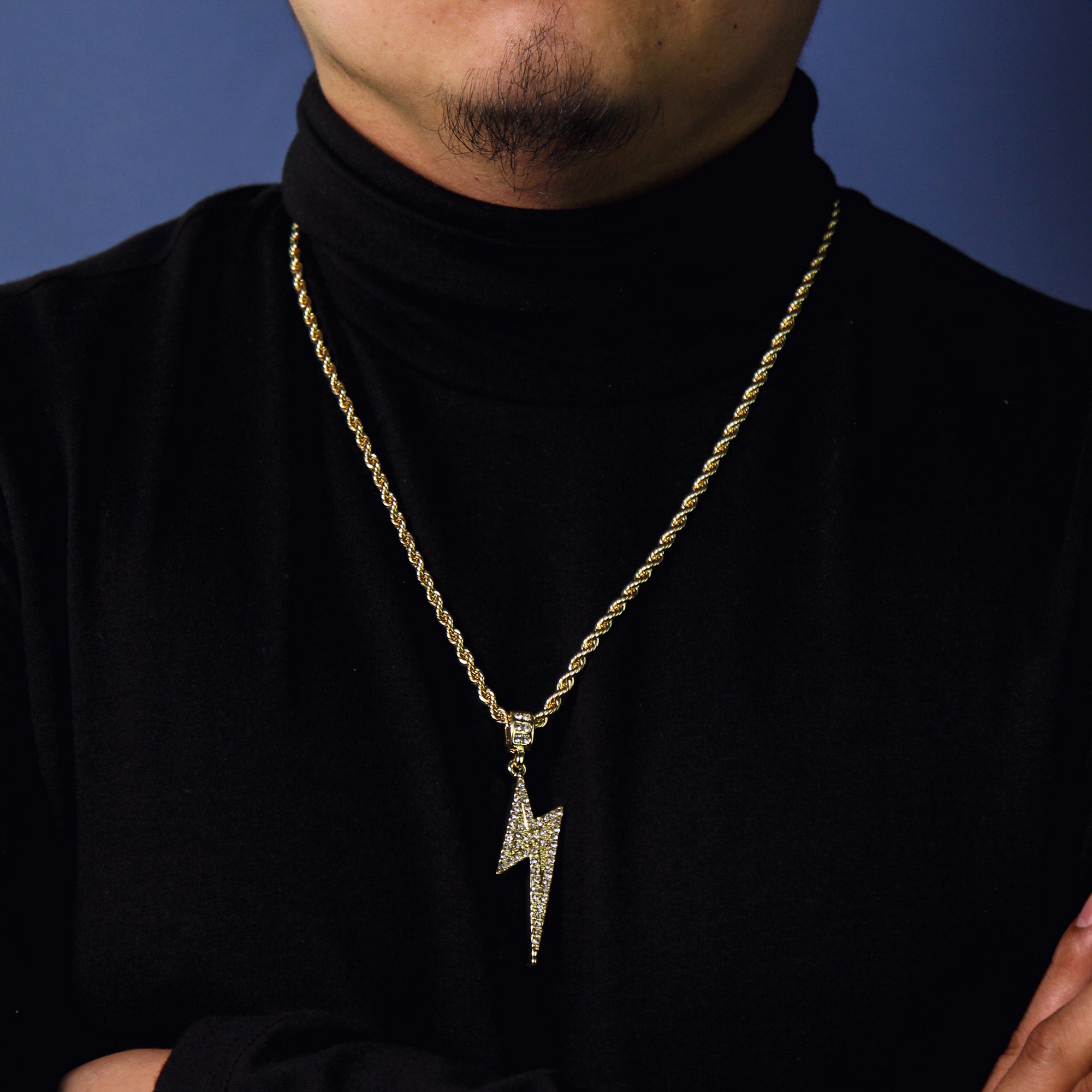 Exquisite lightning Volt Pendant Rope Chain Men's Hip Hop 18k Cz Jewelry