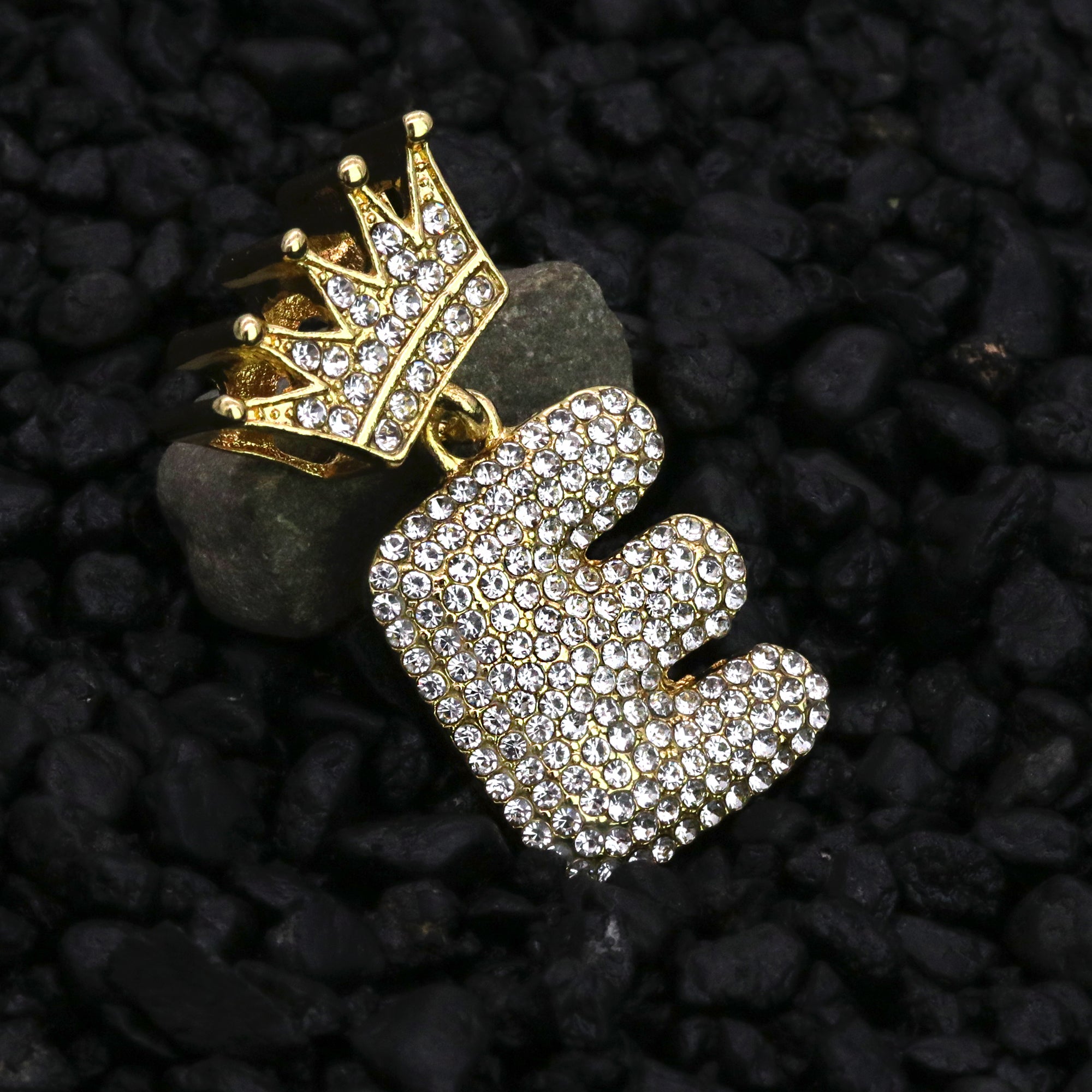 Crown Bubble Letter E Pendant 24"Rope Chain Hip Hop Style 18k Gold Plated Necklace