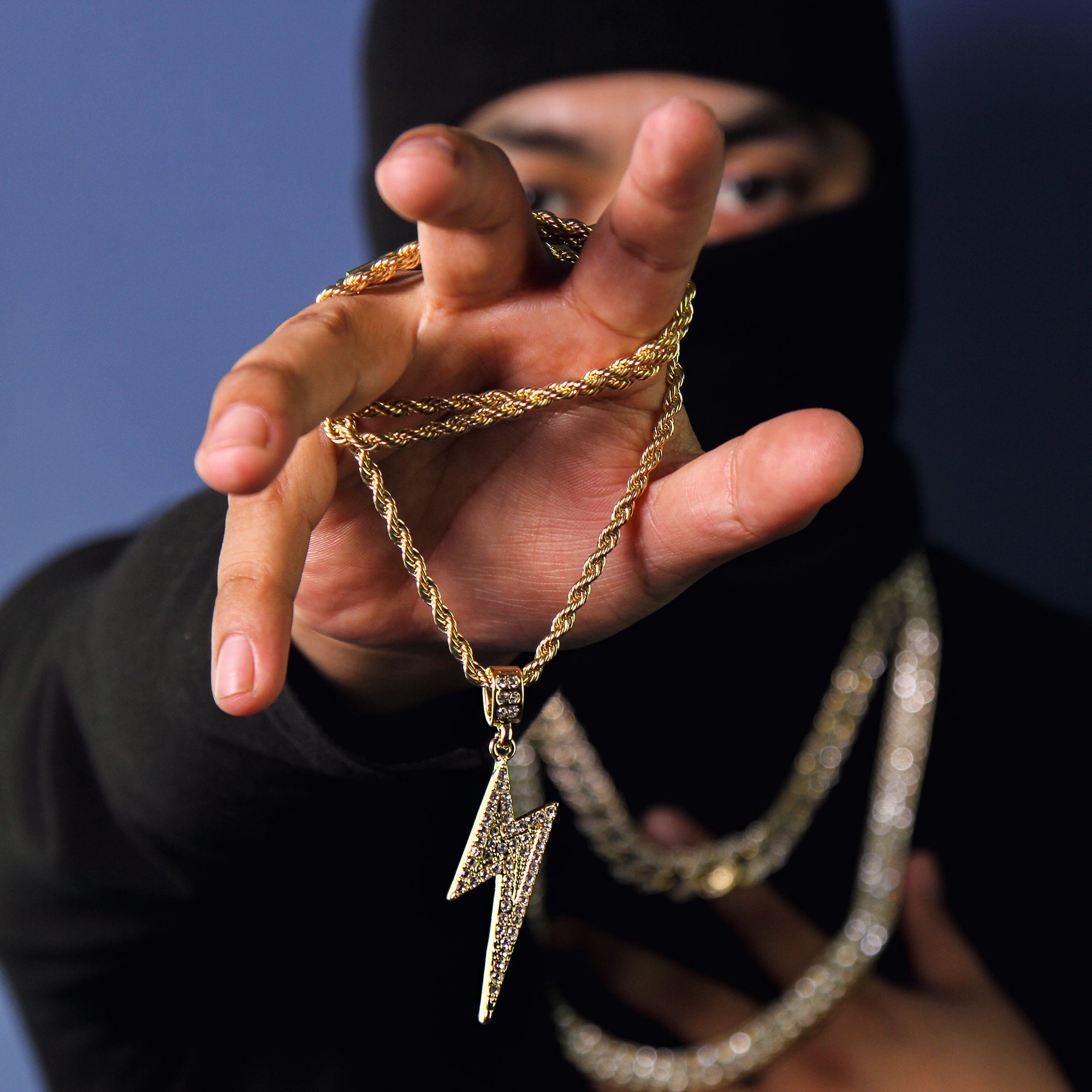 Exquisite lightning Volt Pendant Rope Chain Men's Hip Hop 18k Cz Jewelry