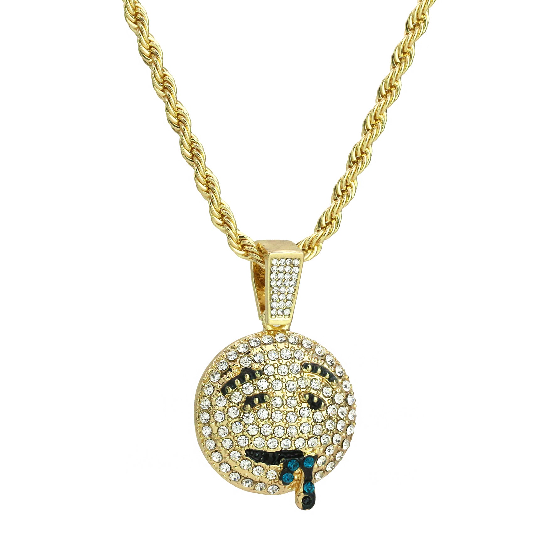 Exquisite Lit Emoji Face Pendant Rope Chain Men's Hip Hop 18k Cz Jewelry