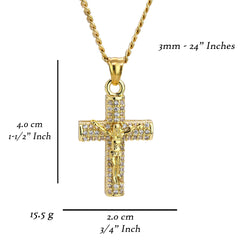 012 Jesus Cross Pendant 24" Cuban Chain Hip Hop Style 18k Gold Stainless Steel