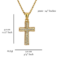 012 Cross Pendant 24" Cuban Chain Hip Hop Style 18k Gold Stainless Steel