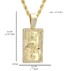 100 Dollar Bill Pendant 24" Rope Chain Men's Hip Hop 18k Jewelry