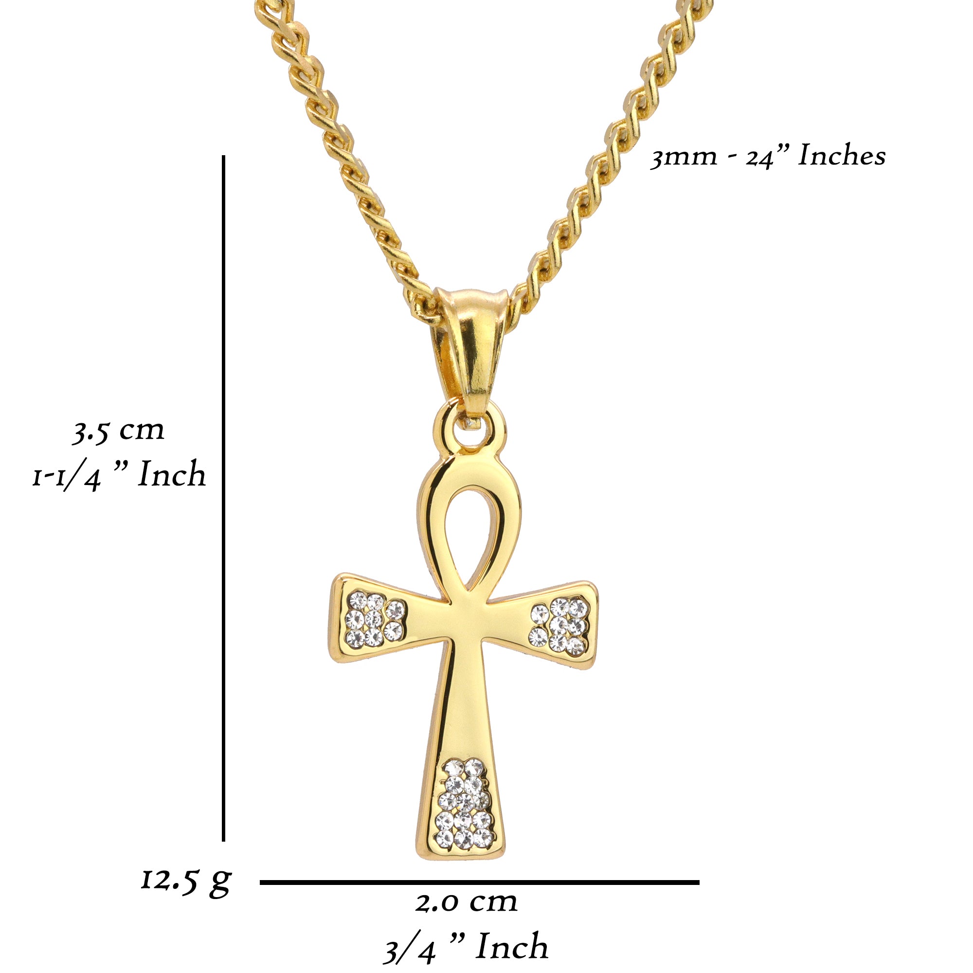 Ankh Pendant 24" Cuban Chain Hip Hop Style 18k Gold Stainless Steel