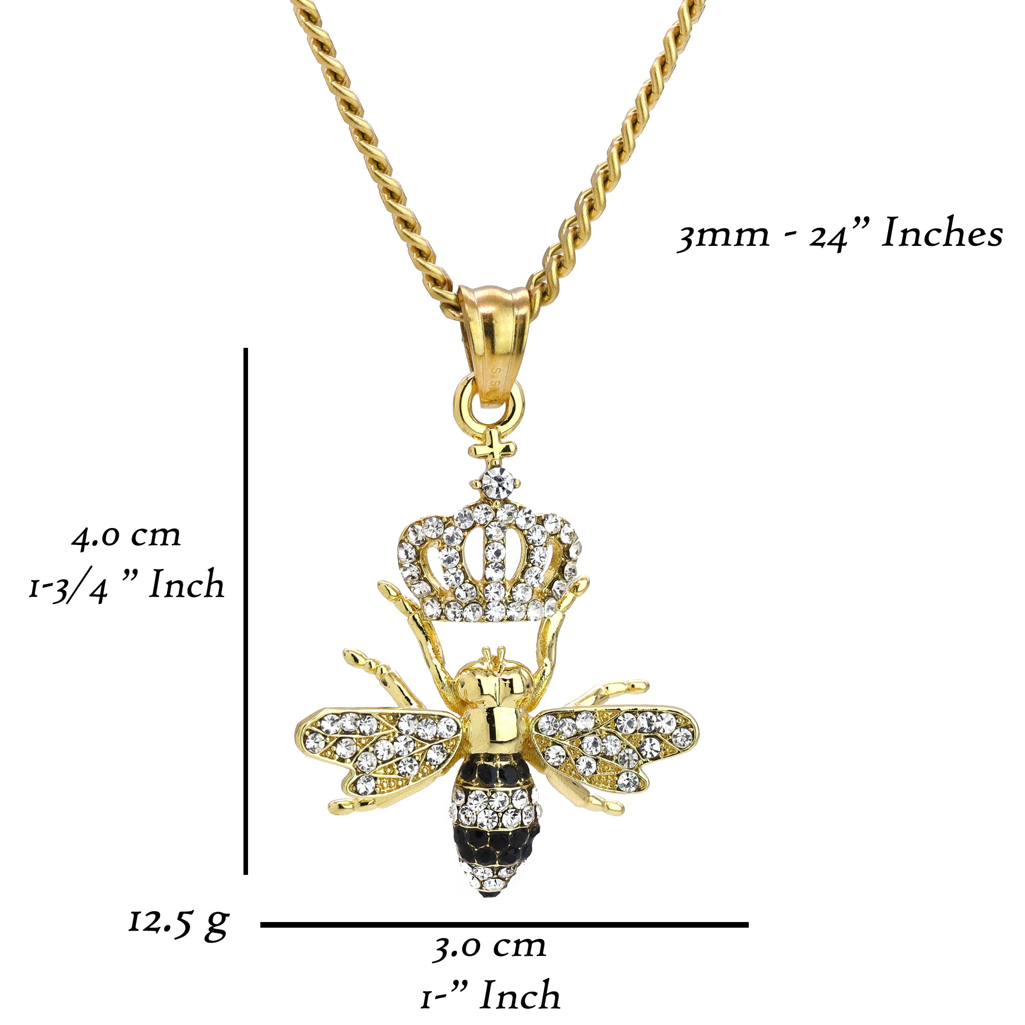 Queen Bee Pendant 24" Cuban Chain Hip Hop Style 18k Gold Stainless Steel