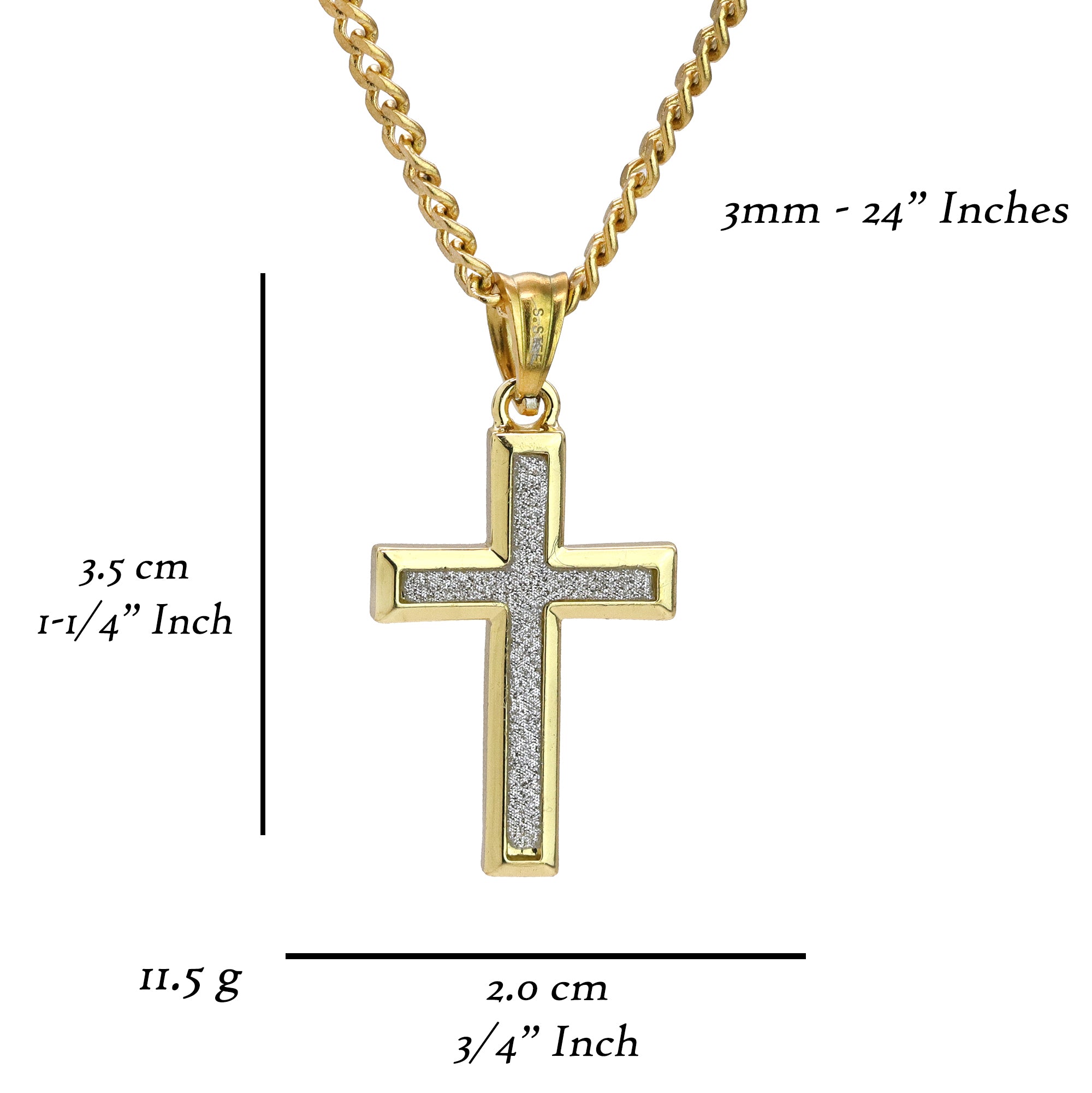 Slim Stardust Cross Pendant 24" Cuban Chain Hip Hop Style 18k Gold Stainless Steel