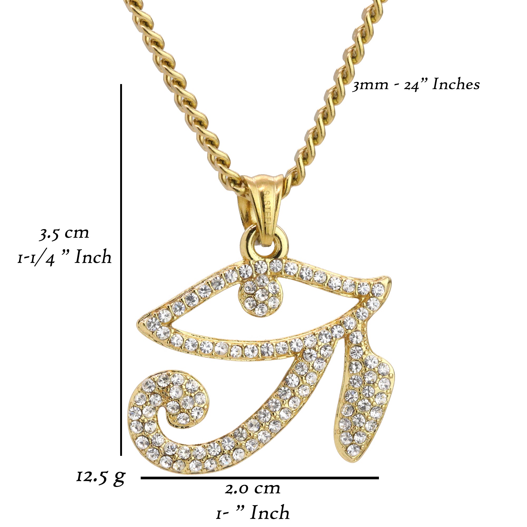 Eye Of Raw Pendant 24" Cuban Chain Hip Hop Style 18k Gold Stainless Steel